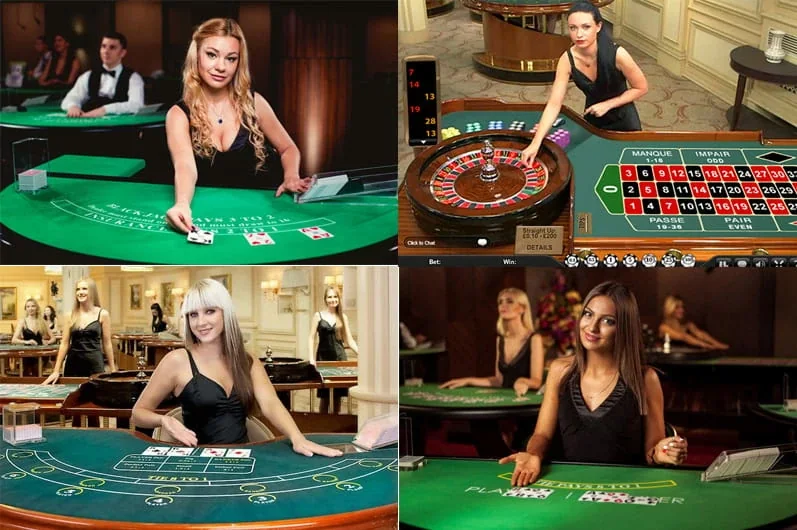 Dealer live di meja kasino dengan tampilan kamera real-time
